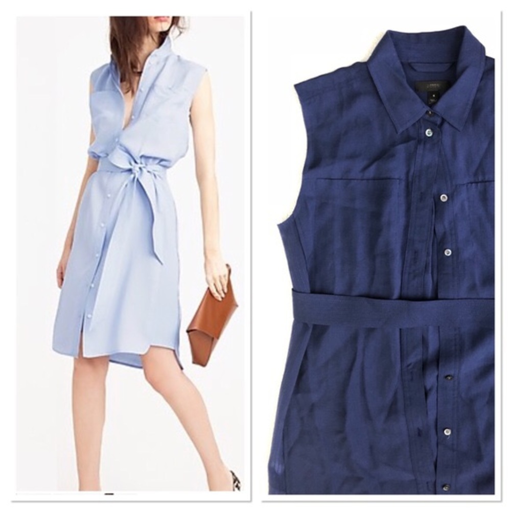 J. Crew Belted Oxford Dress in Navy